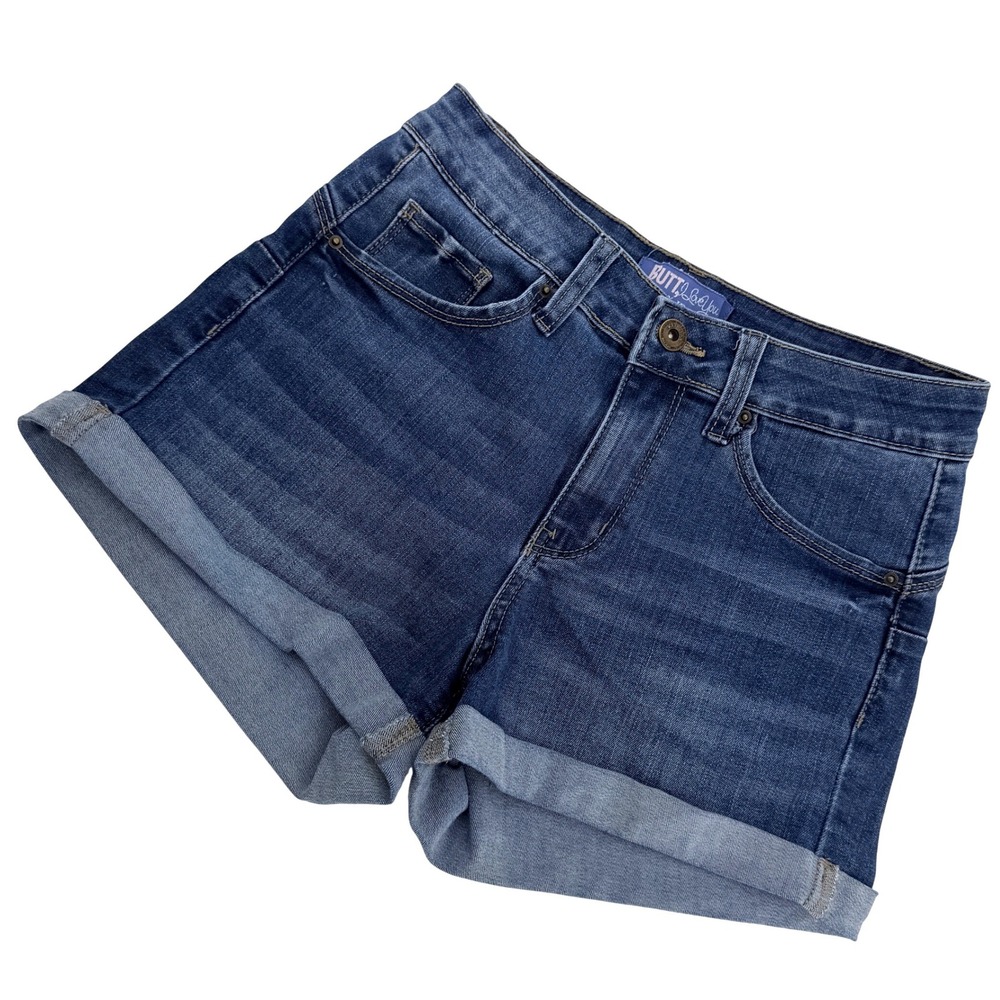 Wax Jean Butt I Love You Denim Shorts Womens Size S Blue Cuffed Mid Rise Exc